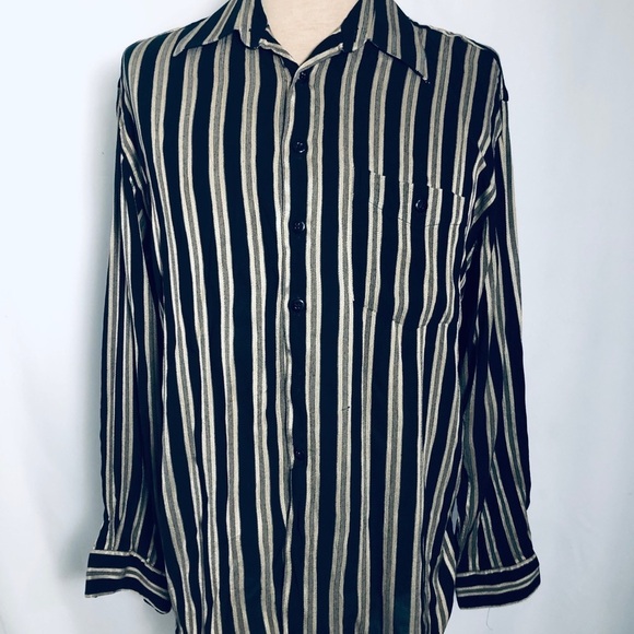 victor Emmanuel Other - COPY - Mens Black/Tan Striped Dress Shirt.Size medium SingleMom BreastCancer Fu…